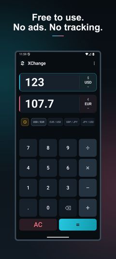 XChange currency converter showing a conversion from US dollars to euros