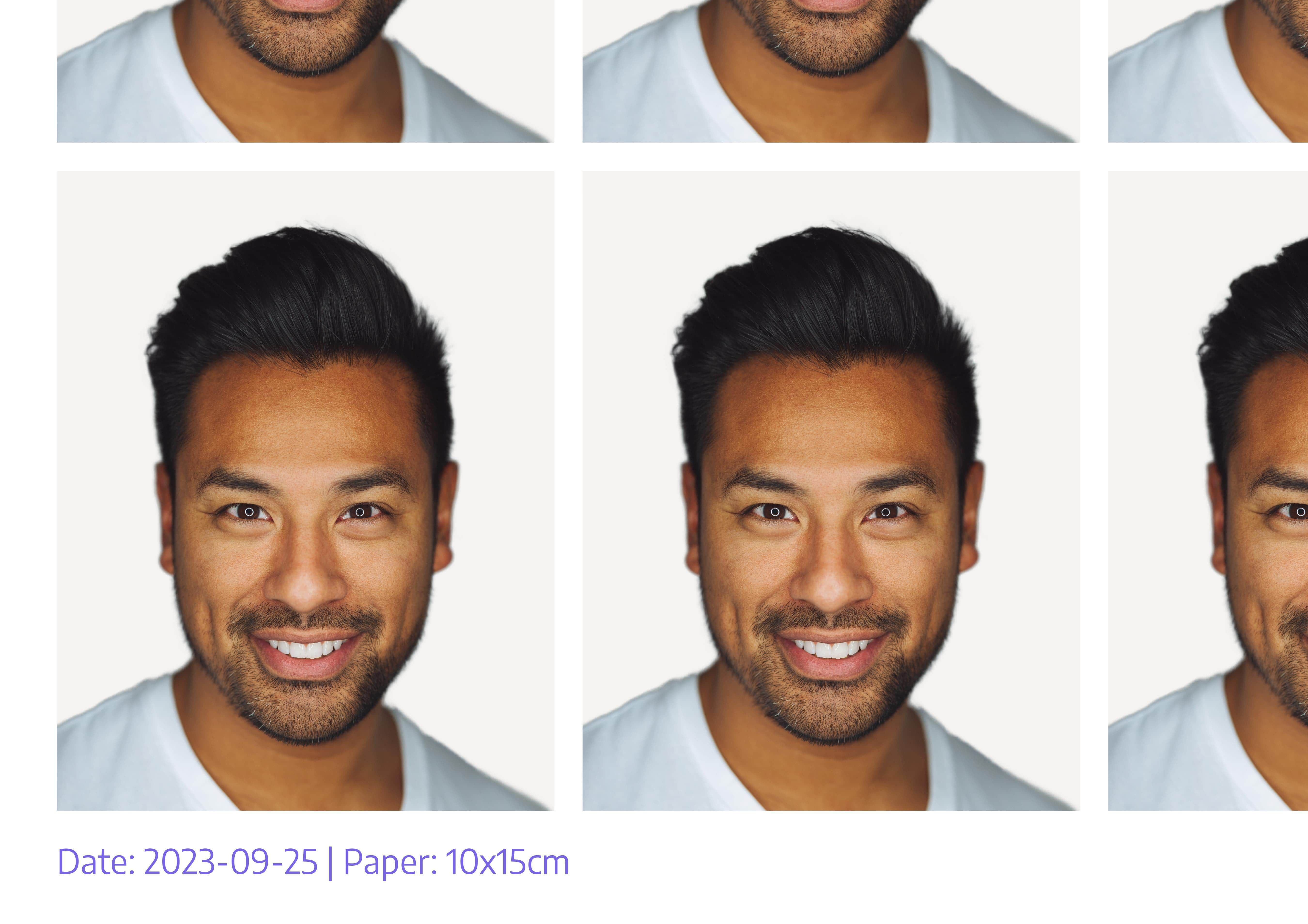 Reisepassfoto-Beispiel mit einem konformen Ausstellungsdatum-Stempel